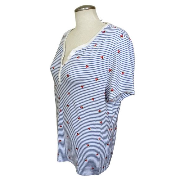 Karen Scott Womens Plus XXL Popover Top Blue White Stripe Button Neck Watermelon - Picture 6 of 10